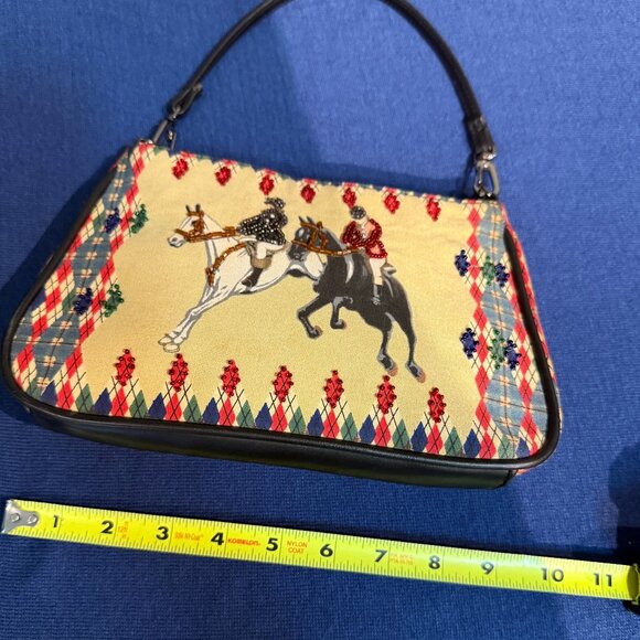Paradox Vintage Beaded Equestrian Canvas Baguette Bag 90s/Y2K Argyle Purse - Picture 8 of 12